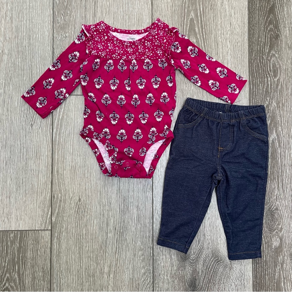 CARTERS 2PC LONG SLEEVE ONSIE PANTS OUTFIT BOHO 6MO